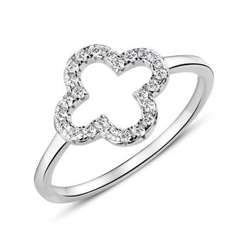 Anillo trébol de plata 925 con circonita