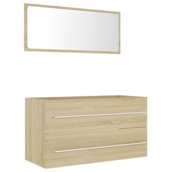 Set De Muebles De Baño 2 Uds | Armario De Baño Contrachapada Roble Sonoma