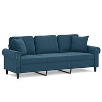 sofa de 3 plazas con cojines terciopelo azul 180 cm vidaxl