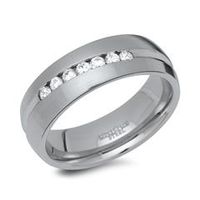 anillo de acero inoxidable ranura brillante piedra esmerilada set