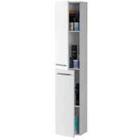 columna aseo bano para lavabo suspendida con 2 puertas en color blanco brillo con tiradores y estructura en color blanco de diseno actual 30x25x150 cm