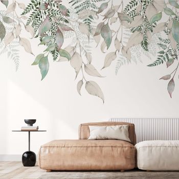 Papel pintado panorámico guirnalda de vegetación, crema 225