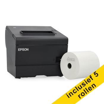 Epson TM-T88VII impresora de tickets con 5 rollos de papel termotransferible para caja registradora de 80x80x12 cm, color blanco.