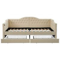 canape-lit para adultos 90x200 cm con puerto de carga usb-c y 2 cajones terciopelo beige sin colchon