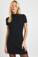 high neck short sleeve knitted mini dress negro