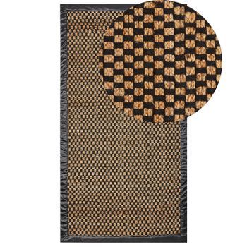 Alfombra De Yute Algodón Cuero Negro Y Beige A Cuadros 80 X 150 Cm Estilo Rústico Boho Gerce