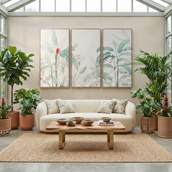 Conjunto de 3 cuadros lienzo tropical verde 180x4x120 cm