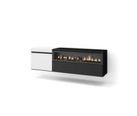 mueble tv television muebles de salon almacenaje 150x35x45cm para tv hasta 65 chimenea electrica colgado suspendido estilo moderno blanco y negro