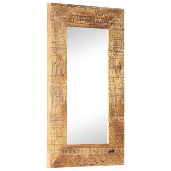 Espejo Tallado A Mano Madera Maciza De Mango 80x50x2,5 Cm Vidaxl