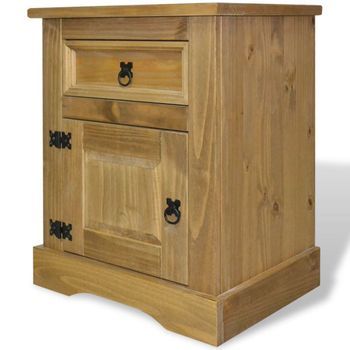 Mesita De Noche Pino Con Cajón Y Armario Con Puerta 53x39x67 Cm 1402113