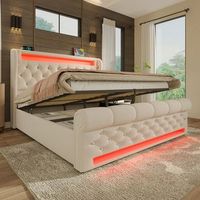 cama doble moderna tapizada 140x200cm cama tapizada con luces led cabecero con espacio de almacenamiento y puertos usb y tipo c cama con espacio de almacenamiento hidraulico beige terciopelo sin colchon