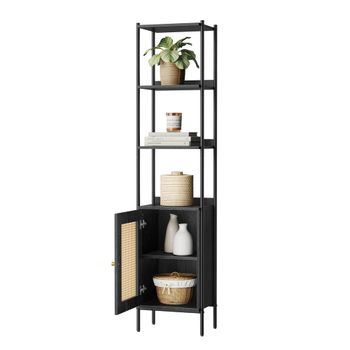 Librería de 6 Niveles, Negro Ébano + Negro Mate / 40B cm / Ratán PE