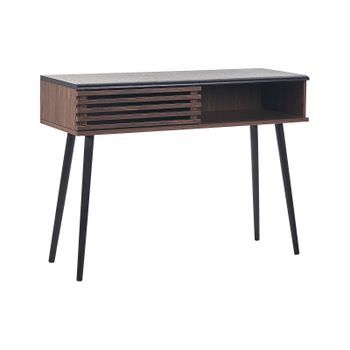 Consola Madera Oscura Negro 110 X 40 Cm Puerta Corredera Listones Rústico Perth