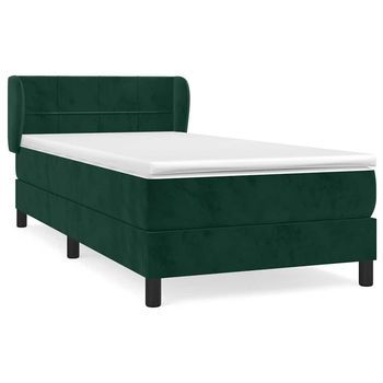 Cama Individual | Cama Para Adultos | Cama Box Spring Con Colchón Terciopelo Verde Oscuro 90x190 Cm
