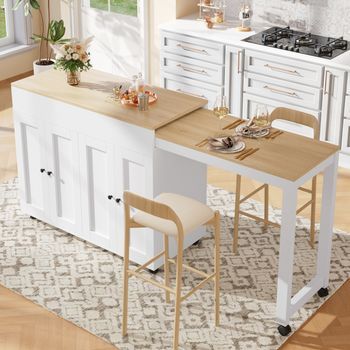 Mesa Extensible De 117-180x50x94,6 Cm, 6 Estantes, Con Espacio De Almacenamiento, Color Blanco.