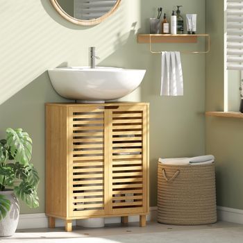 Mueble Bajo Lavabo De Bambú Mdf Homcom 60x30x80 Cm Natural