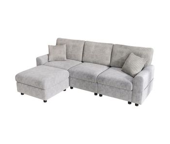 Sofá modular 4 plazas fija reversible de tela,gris claro