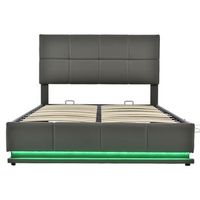 cama con canape tapizada 140x200cm con iluminacion led en simil piel gris