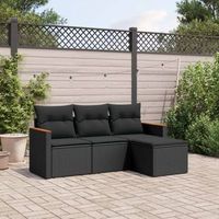 conjunto de sofas jardin 4 uds  mueble jardin mesa y sillas con cojines ratan sintetico negro cfw783446