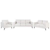 conjunto de sala de estar 6 plazas minimalista estilo moderno mediados siglo de tela patas metalicas reposabrazos rectos blanco crema lousto