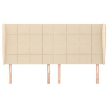 Cabecero Cama Mueble De Dormitorio Con Orejas De Tela 163 X 23 X 118/128 Cm Crema M02_0003134