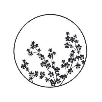 Decoración De Pared Moderna Floral En Marco Metal Redondo Arte ⌀ 70 Cm Adorno Pieza Negro Strontium