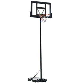 HOMCOM Canasta de Baloncesto con Altura Ajustable 220-365 cm Aro de Baloncesto con Soporte Ruedas Base Rellenable Negro