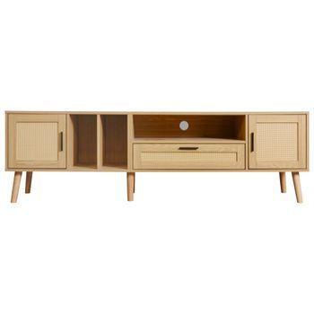 Mueble De Tv Madera Y Ratán Urban Meuble 180x40x54 Cm - Roble