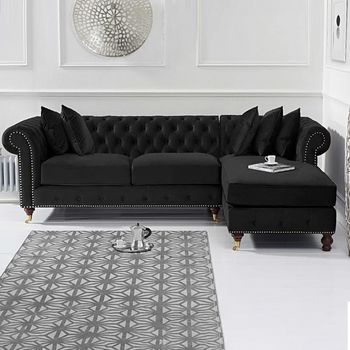 Flora Medium Black Velvet Right Facing Corner Chaise Sofa