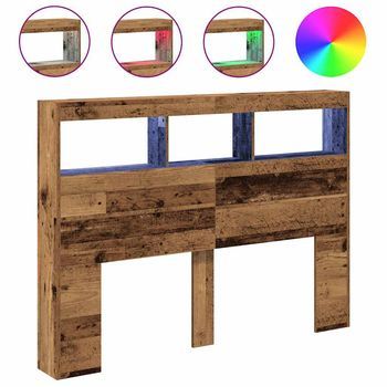Cabecero，cabecero De Cama，panel De Cabecera De Cama Con Led Madera Vieja 140x17x102 Cm