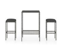 set muebles bar jardin 3 piezas y cojines ratan sintetico gris