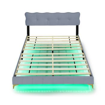 Cama De Terciopelo 160x200cm Con Iluminación Led Y Somier Gris