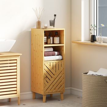 Armario De Baño De Bambú Melamina Homcom 32x30x90 Cm Natural