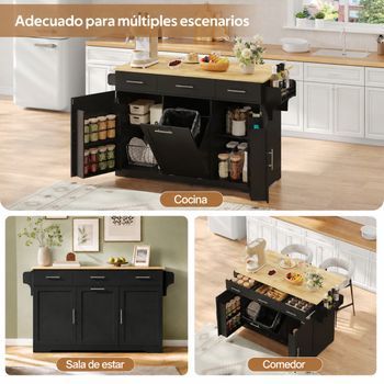 Isla De Cocina Móvil Con Ruedas Y Encimera Abatible, 136 X 75 X 92 Cm