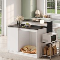 isla de cocina con barra y zona para mascotas 120 x 80 x 100 cm blanco y negro