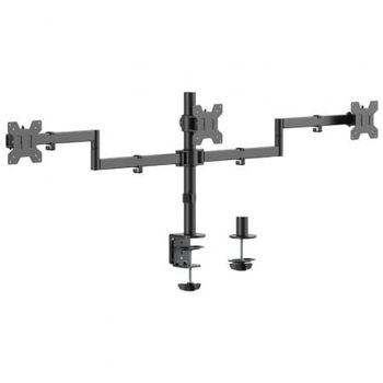 Soporte de mesa AISENS DT27TSR-281 para 3 monitores, acero, VESA 100x100, 10kg por brazo