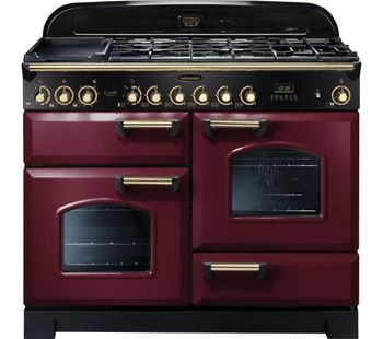 RANGEMASTER Classic Deluxe 110 Dual Fuel Range Cooker - Cranberry & Brass, Cranberry