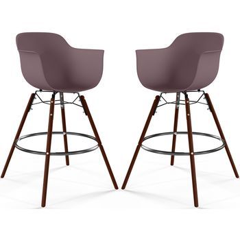 Taburetes De Bar - Diseño Escandinavo - Patas De Madera Oscura - Pack De 2 - Nordika Topo