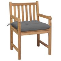 sillas de jardin 2 uds  silla de exterior  sillon madera maciza de teca con cojines grises