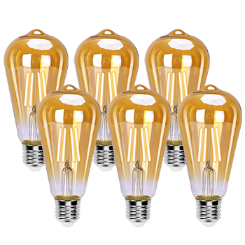 Aigostar ST64 Bombilla Edison Estilo Vintage. Bombilla Led E27 (Casquillo Gordo, 8W (Equivalente A 60W), Bombilla De Filamento Led Blanco Cálido (2200K). Ángulo De Haz 280º. No Regulable. Pack 6 Uds