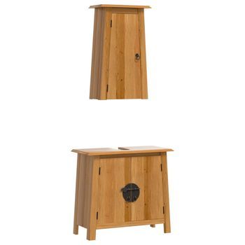 Conjunto De 2 Uds Muebles De Baño | Armario De Baño Madera Maciza De Pino