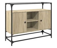 vidaxl aparador cristal y madera ingenieria roble sonoma 98x35x81 cm