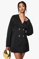 vestido americana entallado sin cuello con cintura cenida negro