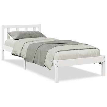 Cama Individual | Cama De Adulto | Cama Extralarga Sin Colchón Madera Maciza Pino Blanca 90x210 Cm
