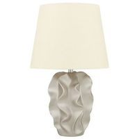 lampara de mesa de ceramica dorada 46 cm base tallada pantalla redonda moderna allika