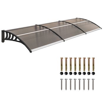 Outsunny Marquesina Exterior para Puertas Soporte de Aleación de Aluminio Policarbonato 300x96x27 cm Marrón   Aosom España