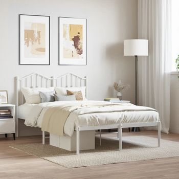 Cama Matrimonial | Cama Para Adultos | Estructura De Cama De Metal Con Cabecero Blanca 120x190 Cm Cfw936621