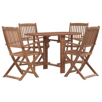 Set Comedor De Jardín Plegable 5 Uds | Mueble Jardin Mesa Y Sillas Madera Maciza De Acacia