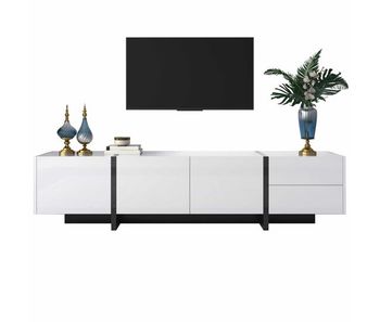 Mueble tv moderno de 190 cm con 3 puertas y 2 cajones - blanco brillante y negro