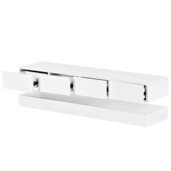 Mueble De Tv Suspendido Blanco Con Iluminación Led, 130 Cm Y Cuatro Cajones